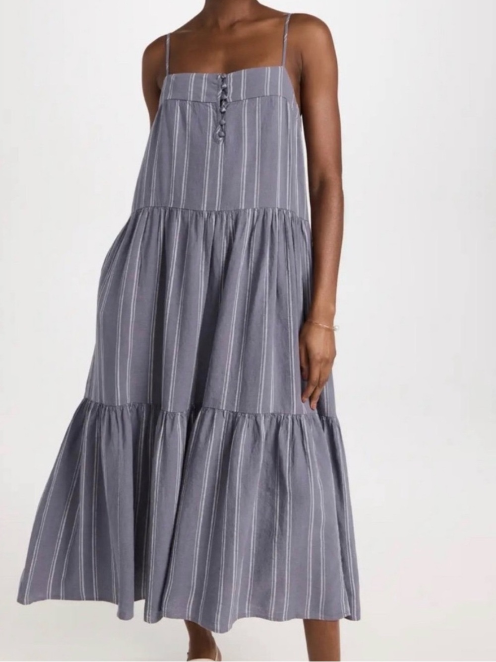 Z Supply Charcoal/Navy Striped Tiered Spaghetti-Strap Maxi Dress
